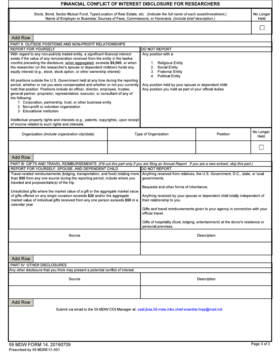 59 MDW Form 14 Financial Conflict of Interest Disclosure for Researchers, Page 3