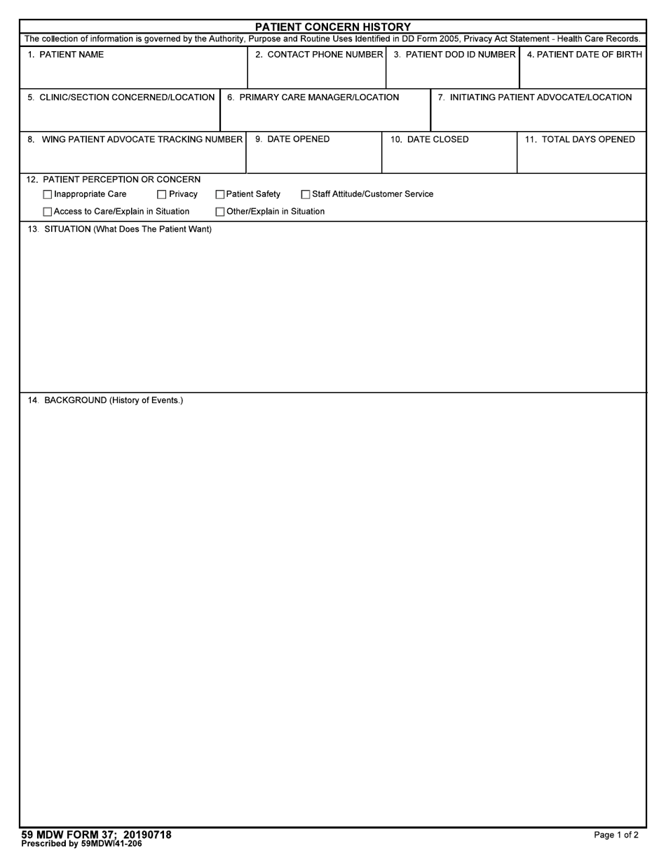 59 MDW Form 37 Patient Concern History, Page 1
