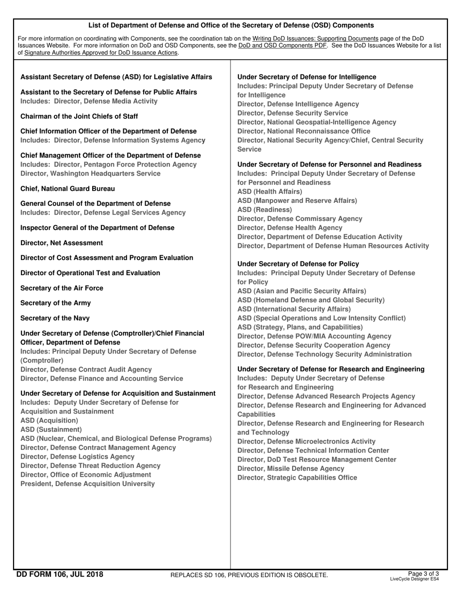 DD Form 106 DoD Issuances Program Coordination Initiation, Page 3