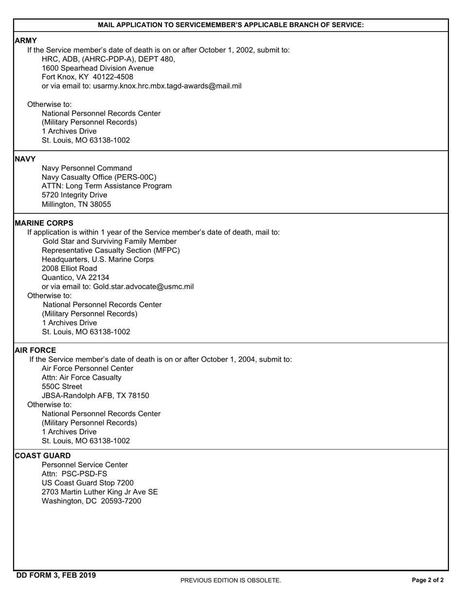 DD Form 3 Application for Gold Star Lapel Button, Page 2