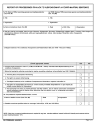 DD Form 455 Report of Proceedings to Vacate Suspension of a Court-Martial Sentence