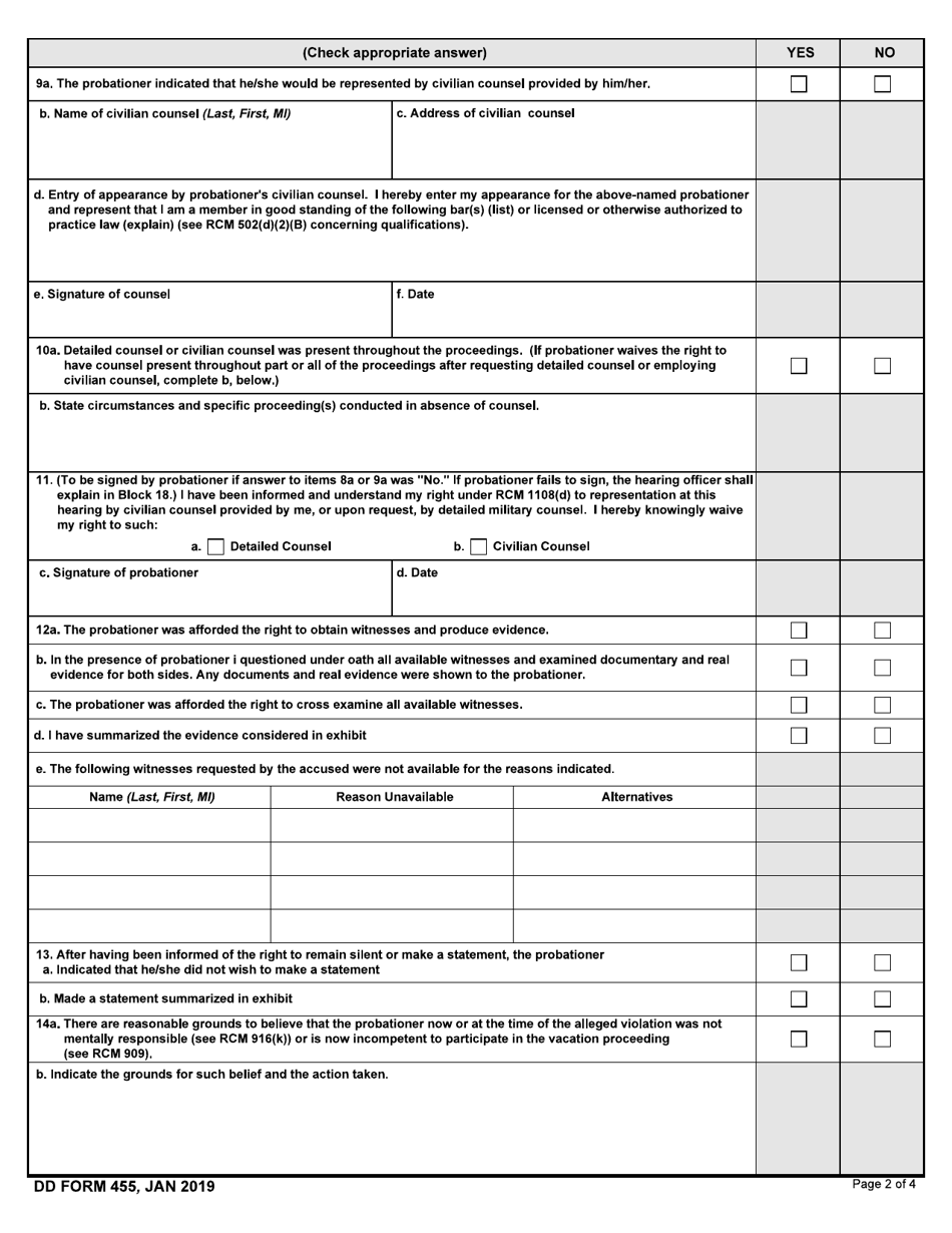 DD Form 455 Report of Proceedings to Vacate Suspension of a Court-Martial Sentence, Page 2