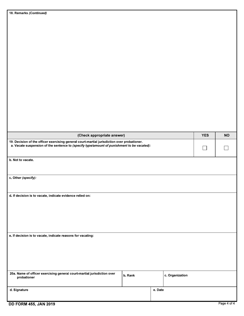 DD Form 455 Report of Proceedings to Vacate Suspension of a Court-Martial Sentence, Page 4