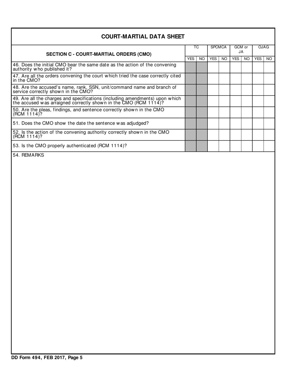 DD Form 494 Download Fillable PDF Or Fill Online Court Martial Data DD Form 494 Download Fillable PDF Or Fill Online Court Martial Data