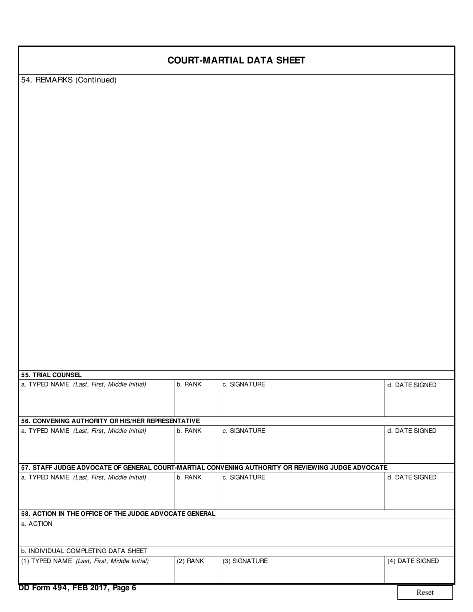 DD Form 494 Court-Martial Data Sheet, Page 6