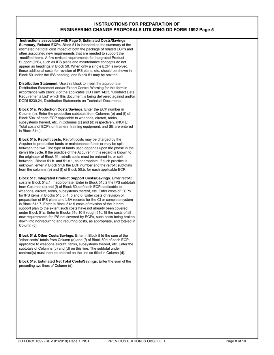 Instructions for DD Form 1692 Engineering Change Proposal (Ecp), Page 8