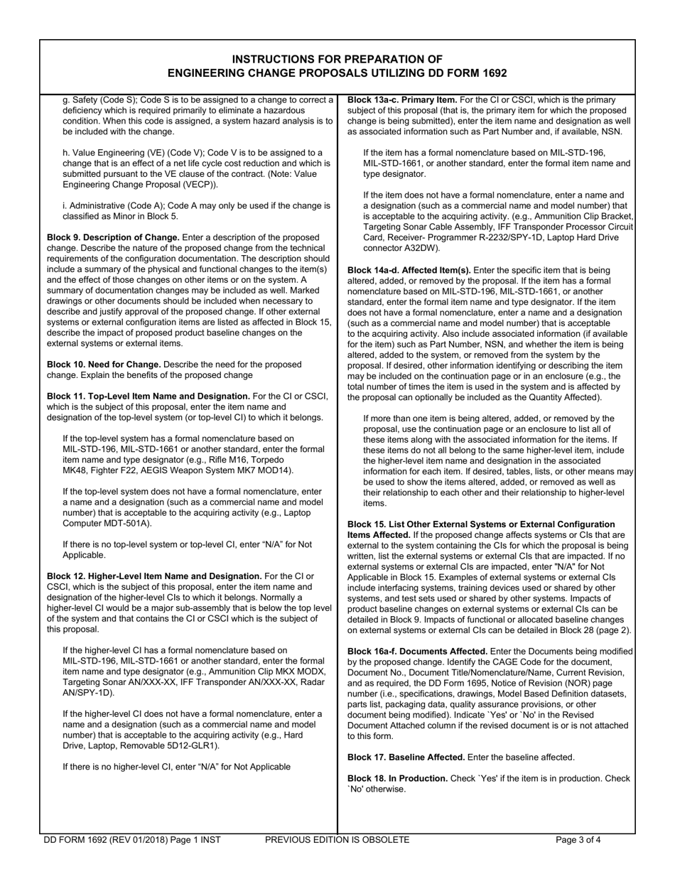 Instructions for DD Form 1692 Page 1 Engineering Change Proposal (Ecp), Page 3