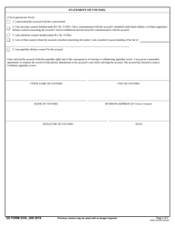 DD Form 2330 Waiver/Withdrawal of Appellate Rights in General and Special Courts-Martial Subject to Review by a Court of Military Review, Page 2