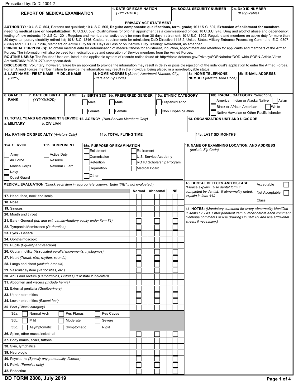 DD Form 2808 Download Fillable PDF or Fill Online Report of Medical ...