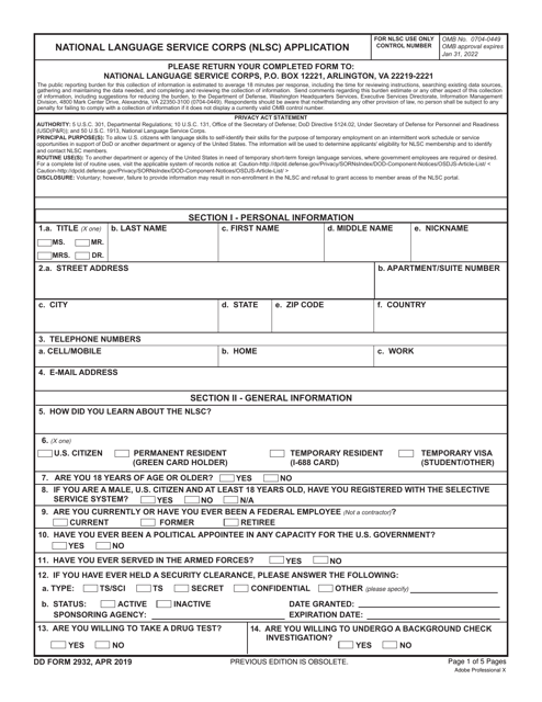 DD Form 2932  Printable Pdf