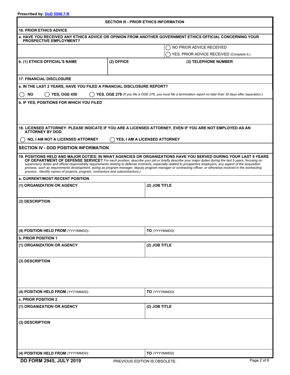 DD Form 2945 Download Fillable PDF or Fill Online Post-government ...