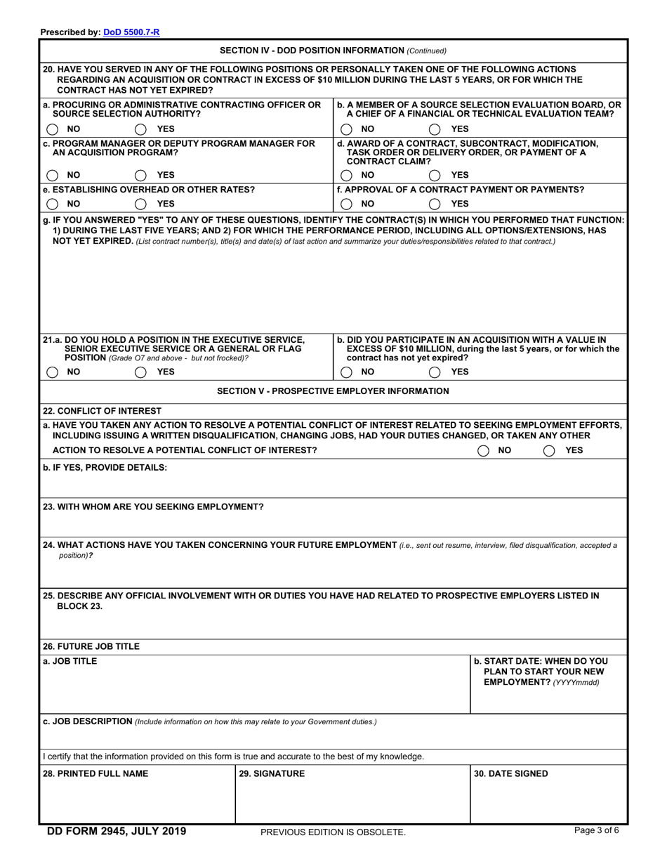 DD Form 2945 Post-government Employment Advice Opinion Request, Page 3