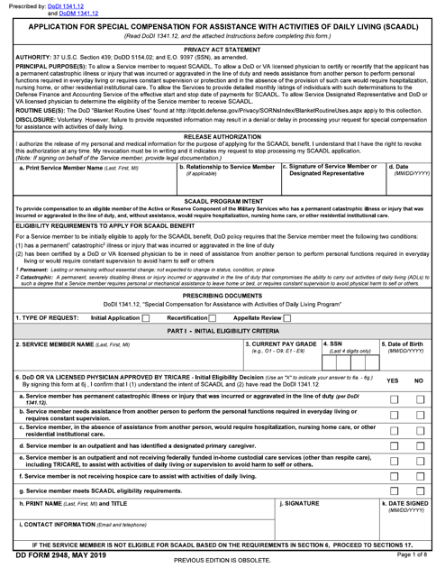 DD Form 2948 Special Compensation for Assistance With Activities of Daily Living (SCAADL) Eligibility