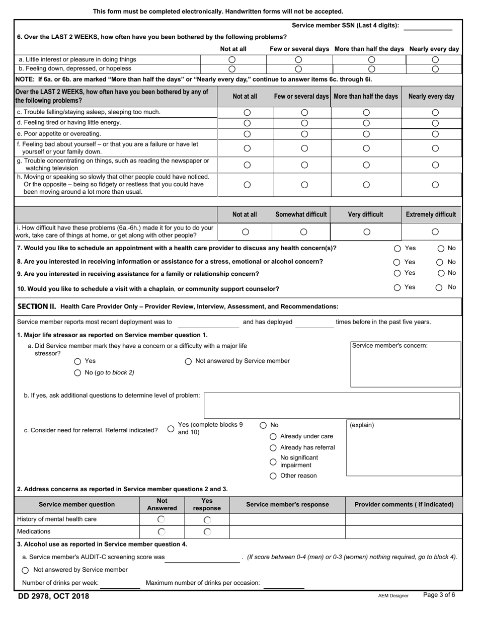 DD Form 2978 Download Fillable PDF or Fill Online Deployment Mental ...