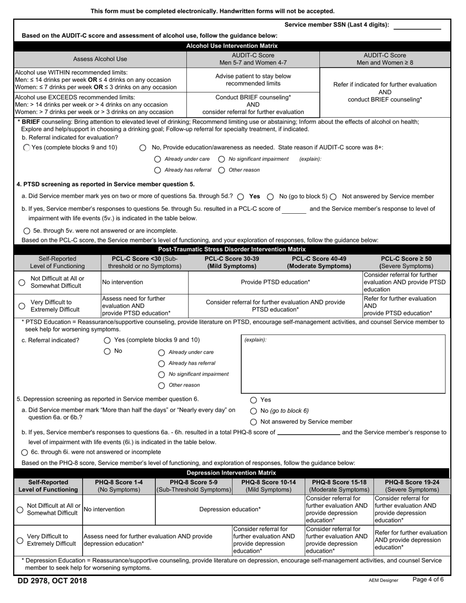 DD Form 2978 Download Fillable PDF Or Fill Online Deployment Mental 