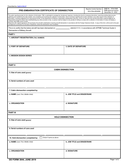 DD Form 3044 Pre-embarkation Certificate of Disinsection