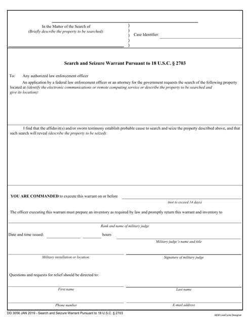 DD Form 3056 Search and Seizure Warrant Pursuant to 18 U.s.c. 2703