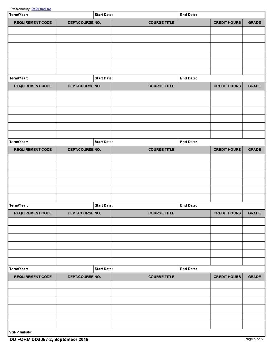 DD Form 3067-2 Smart Scholarship Educational Work Plan, Page 5