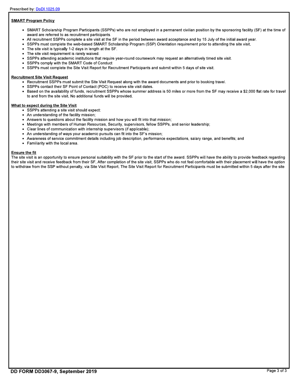 DD Form 3067-9 Smart Scholarship Recruitment Site Visit Request, Page 3