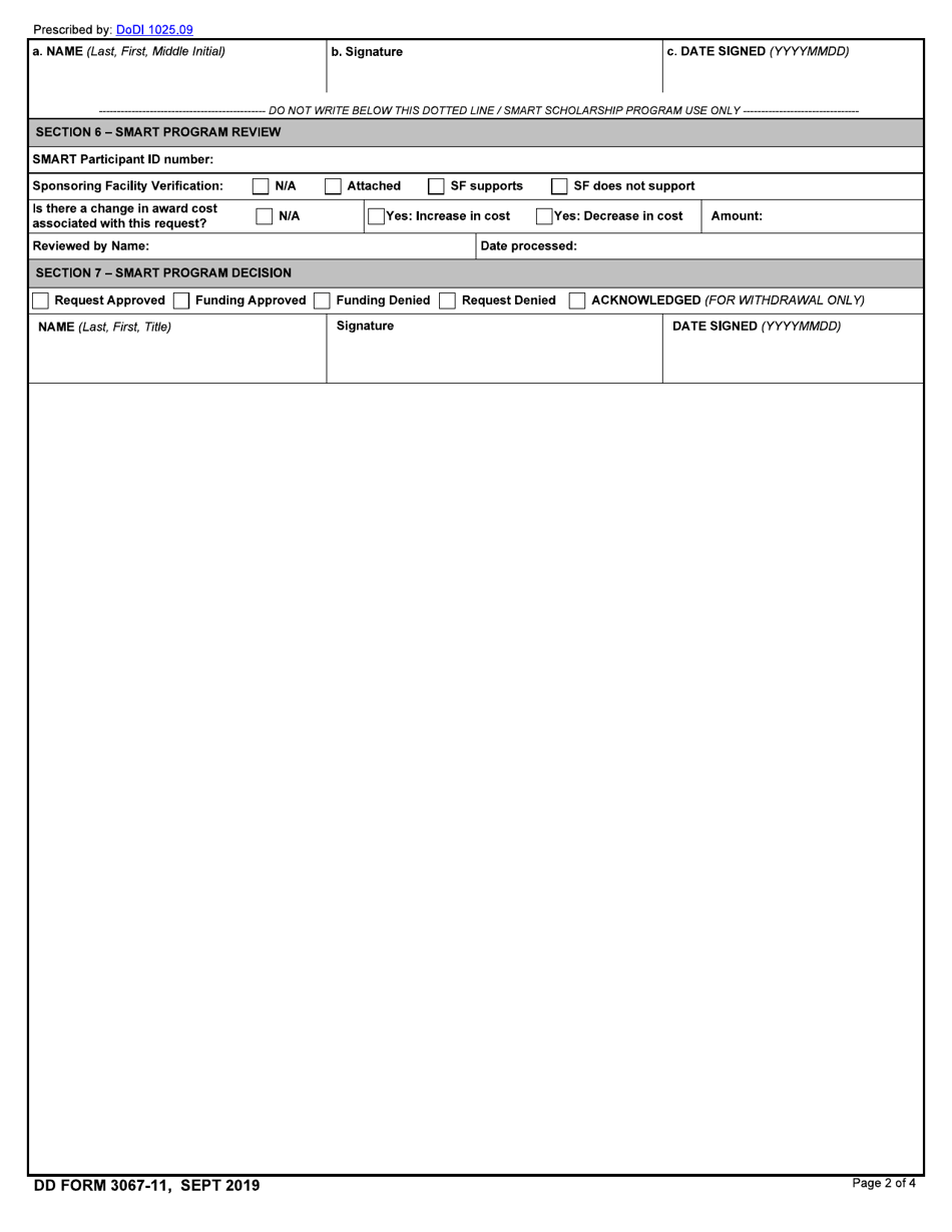 DD Form 3067-11 Smart Scholarship Service Agreement Amendment Request, Page 2