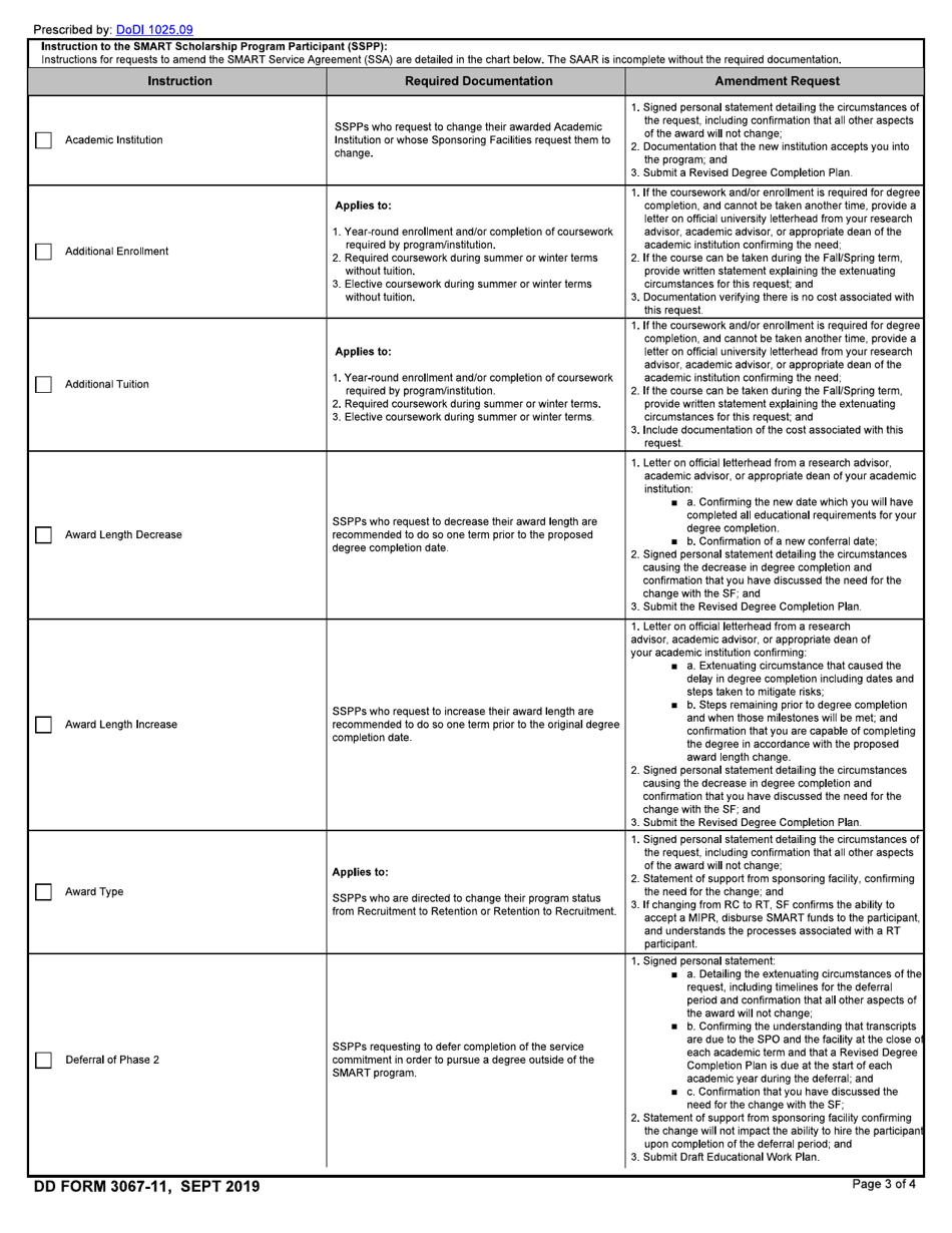 DD Form 3067-11 Smart Scholarship Service Agreement Amendment Request, Page 3