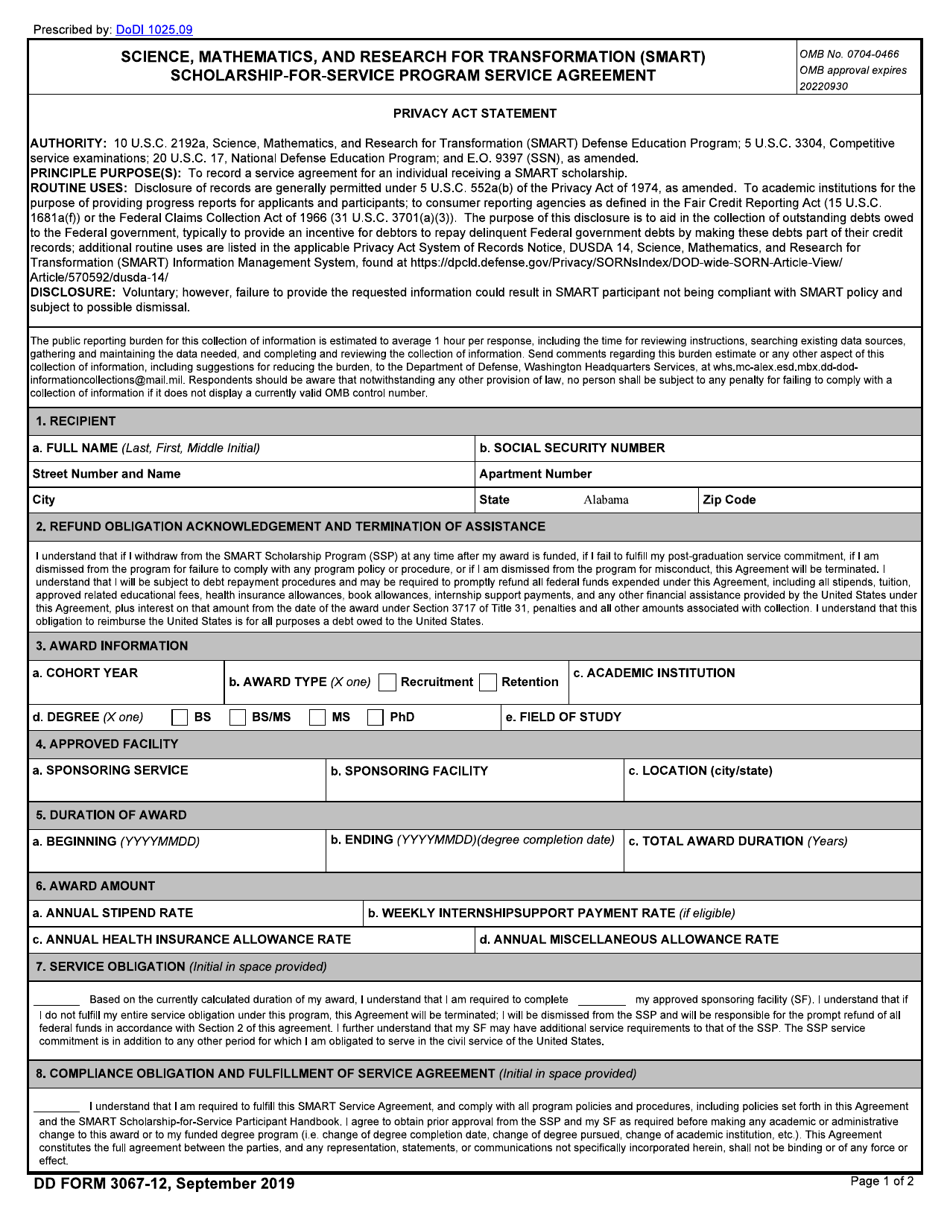 Dd Form 3067-12 - Fill Out, Sign Online And Download Fillable Pdf 