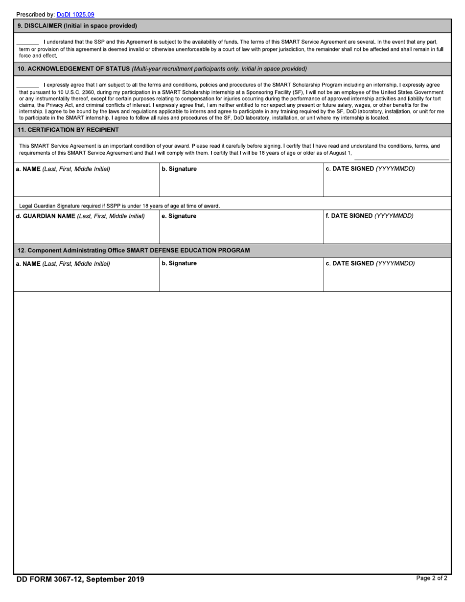 DD Form 3067-12 Smart Scholarship Scholarship-For-Service Program Service Agreement, Page 2