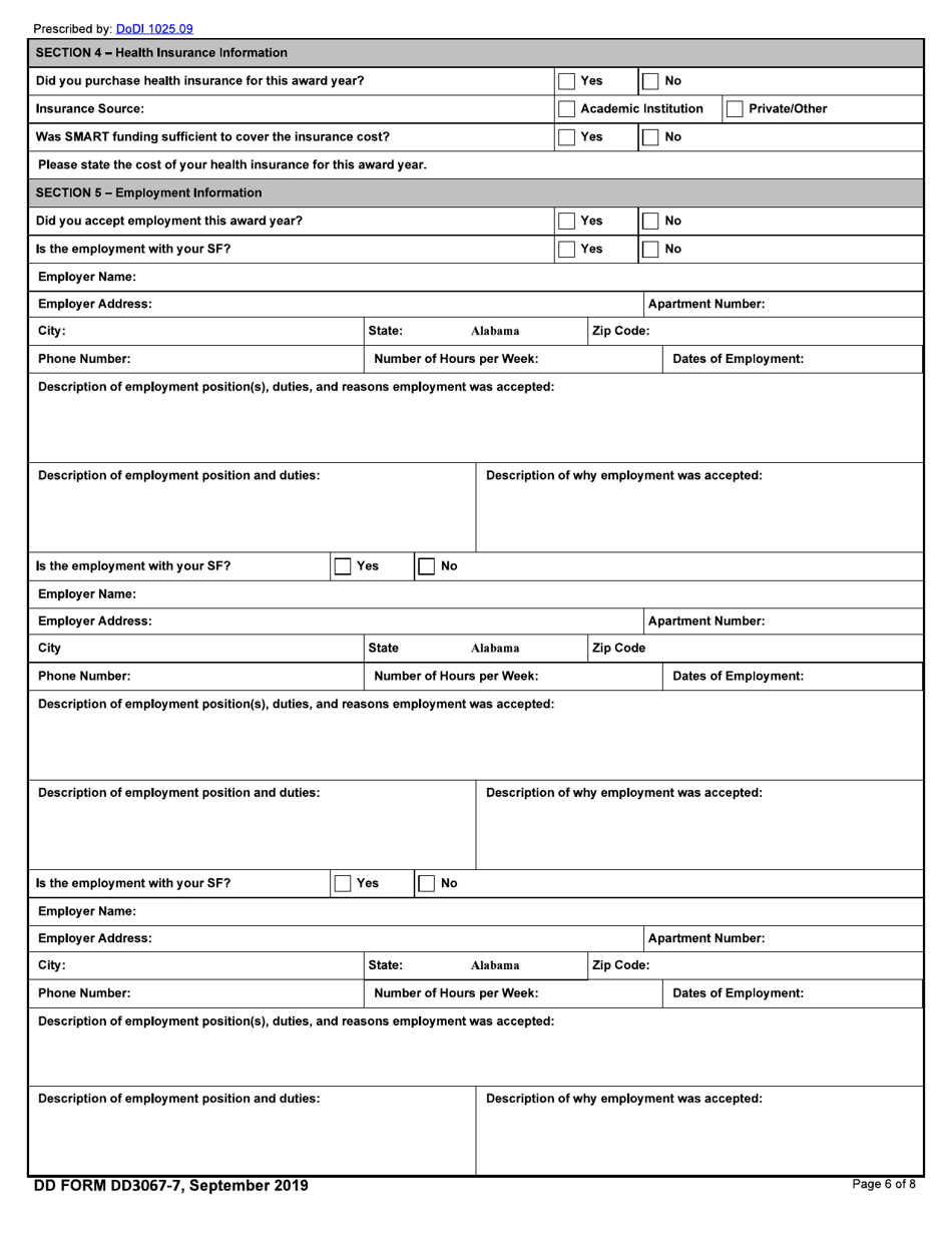 DD Form 3067-7 Smart Scholarship Phase 1 Annual Report, Page 6