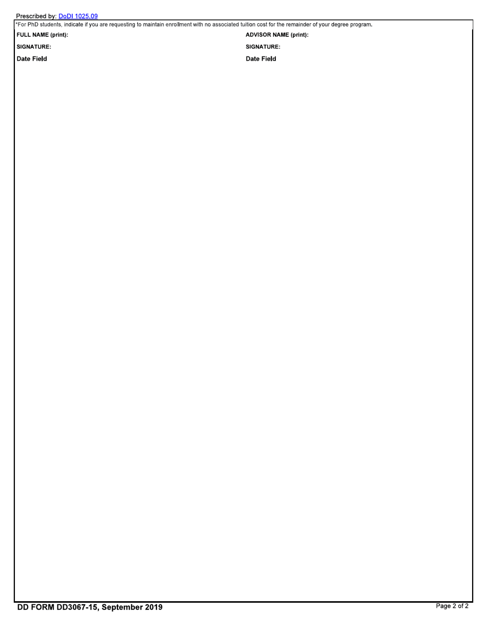 DD Form 3067-15 Smart Scholarship Revised Degree Completion Plan, Page 2