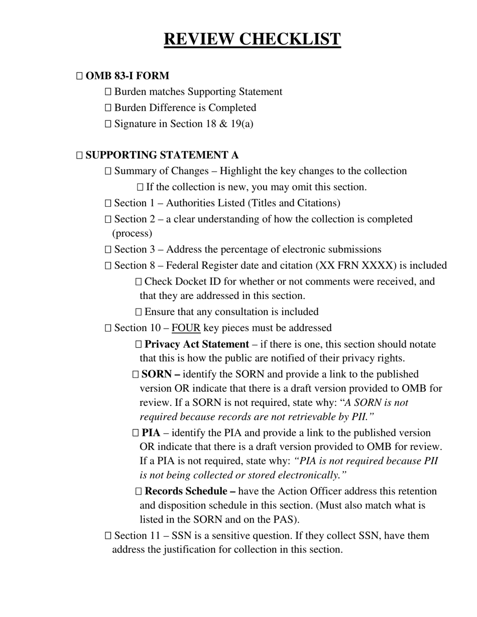 Pra Review Checklist, Page 1