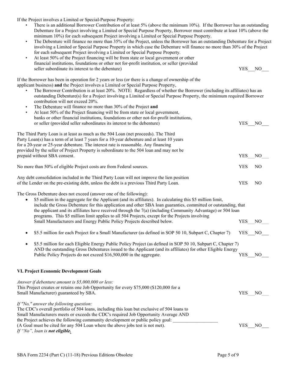 SBA Form 2234 Part C Eligibility Information Required for 504 Submission (PCLP), Page 5