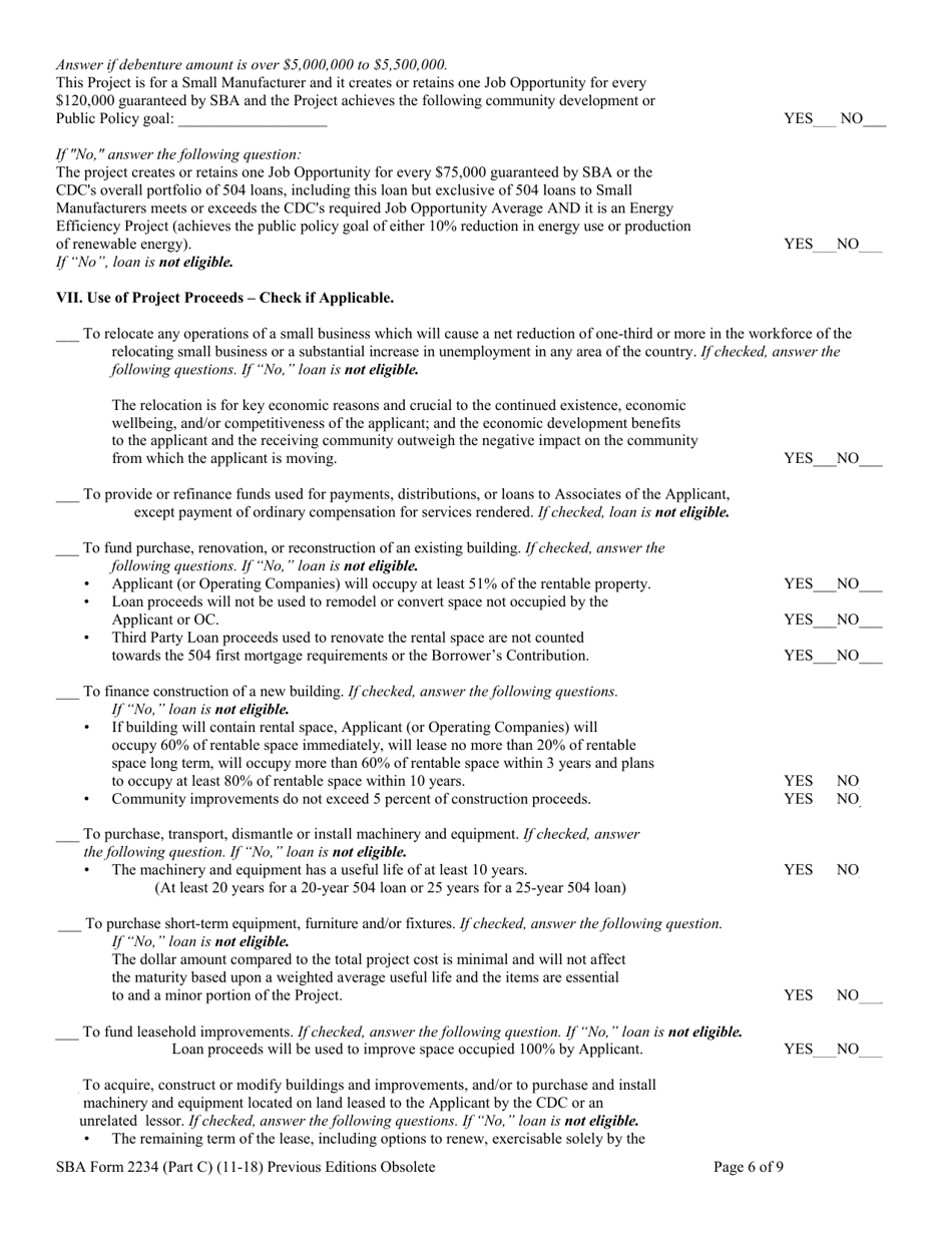 SBA Form 2234 Part C Eligibility Information Required for 504 Submission (PCLP), Page 6