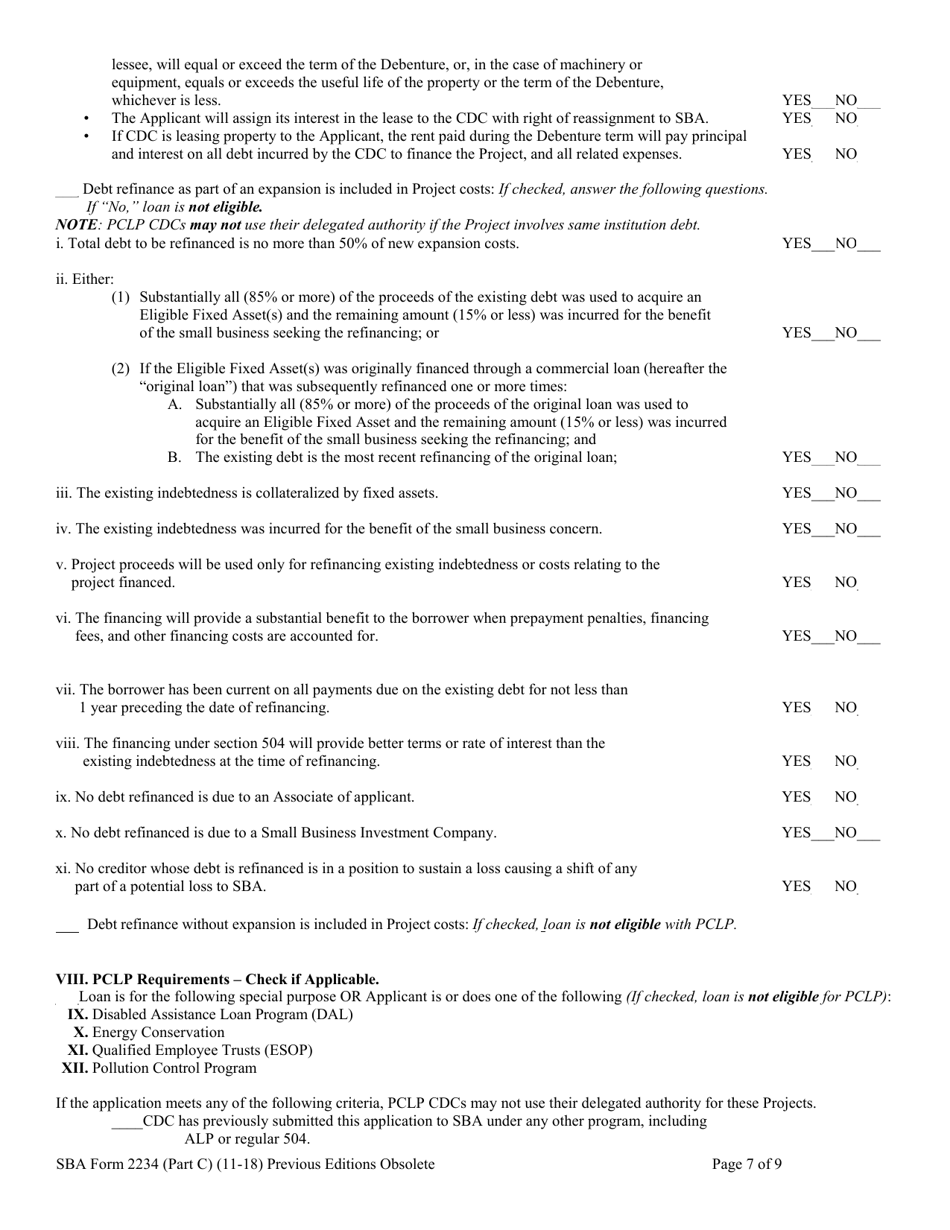 SBA Form 2234 Part C Eligibility Information Required for 504 Submission (PCLP), Page 7