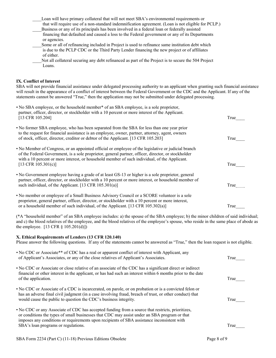 SBA Form 2234 Part C Eligibility Information Required for 504 Submission (PCLP), Page 8