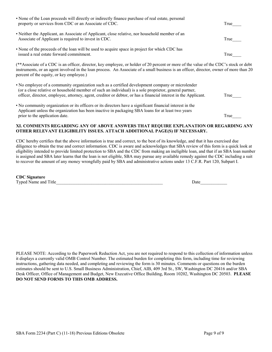 SBA Form 2234 Part C Eligibility Information Required for 504 Submission (PCLP), Page 9