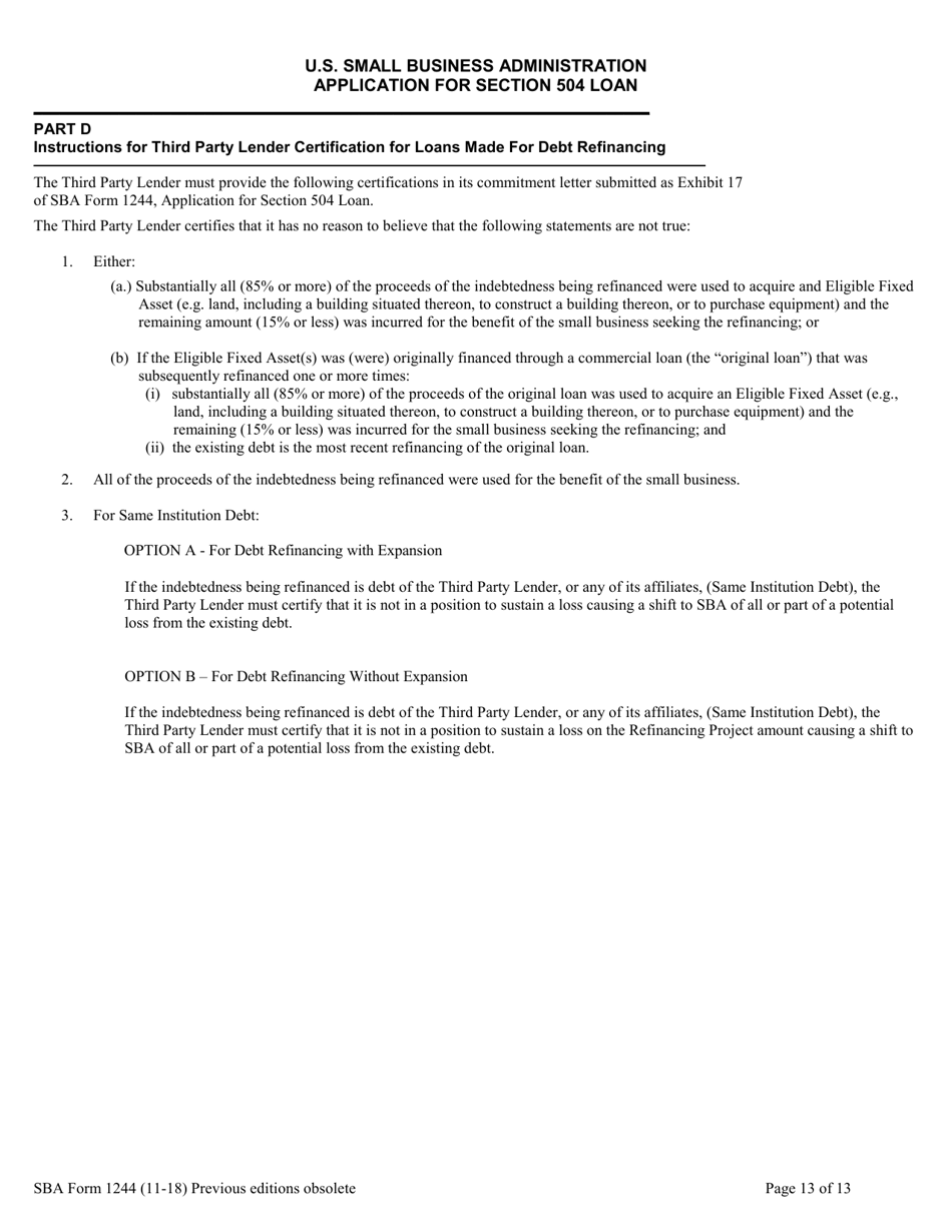 SBA Form 1244 Application for Section 504 Loan, Page 13