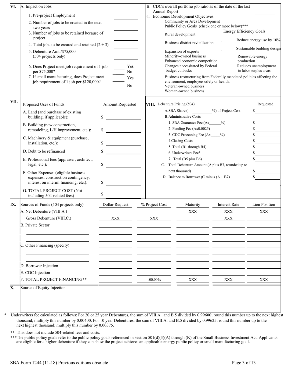 SBA Form 1244 Application for Section 504 Loan, Page 3