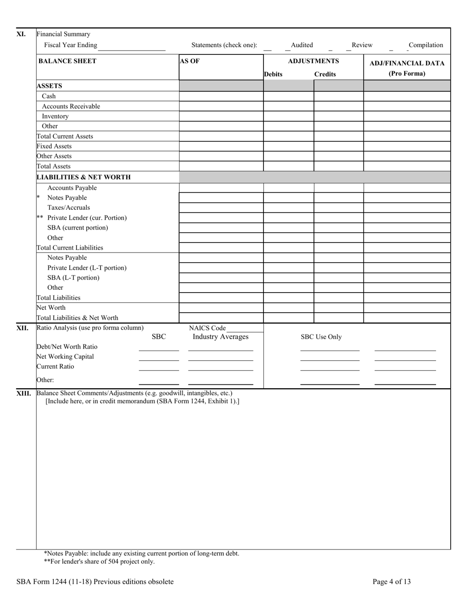 SBA Form 1244 Application for Section 504 Loan, Page 4