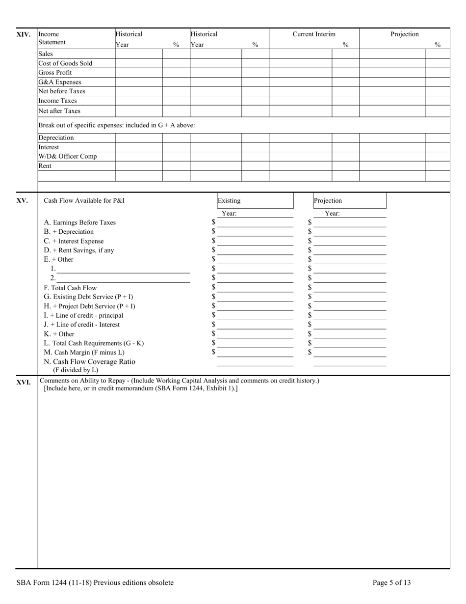 SBA Form 1244 Application for Section 504 Loan, Page 5