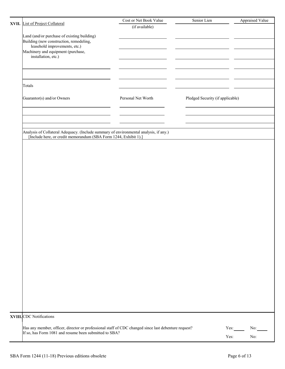 SBA Form 1244 Application for Section 504 Loan, Page 6