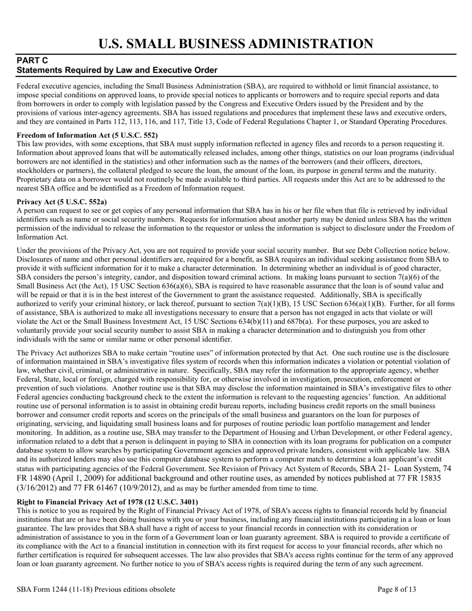 SBA Form 1244 Application for Section 504 Loan, Page 8