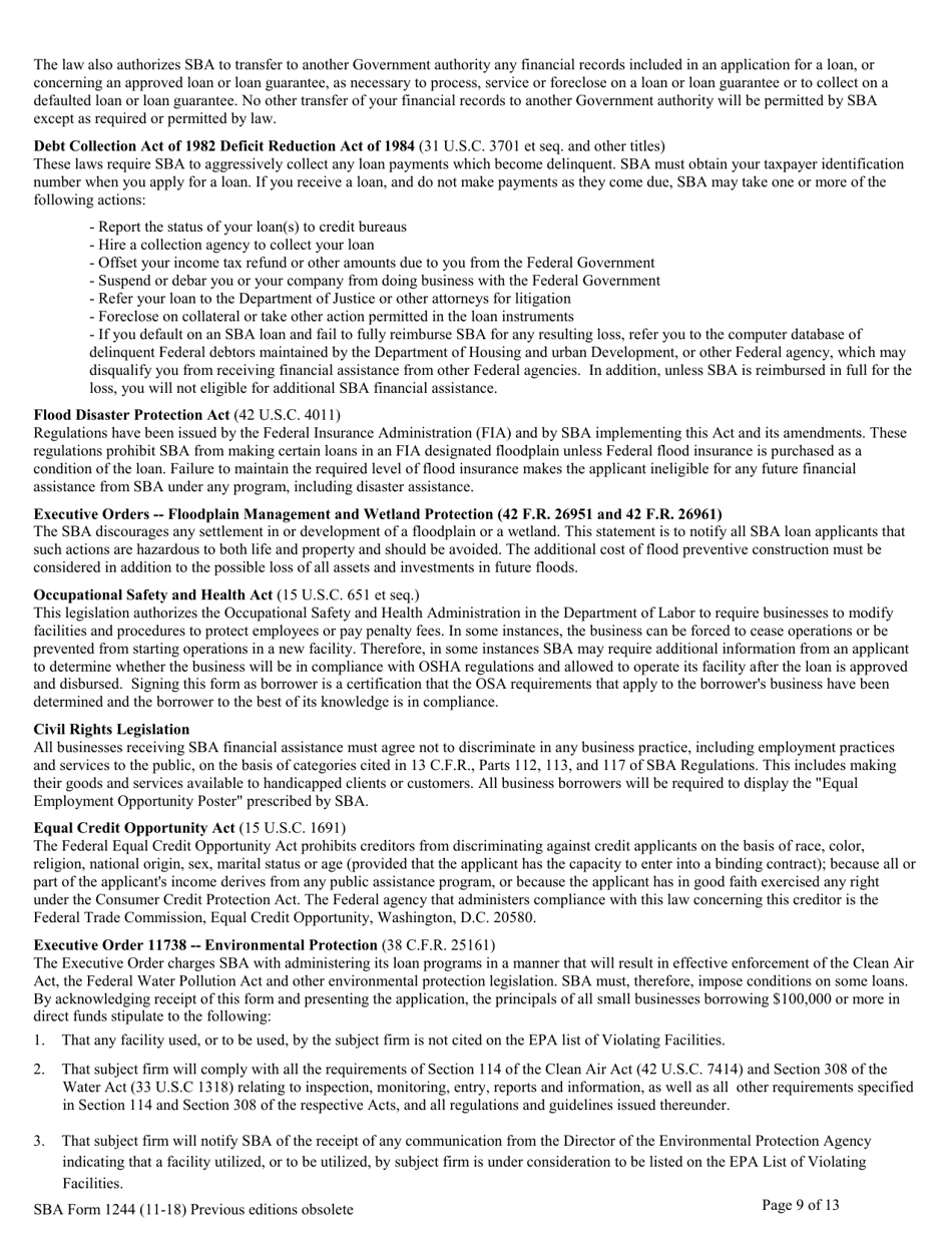 SBA Form 1244 Application for Section 504 Loan, Page 9