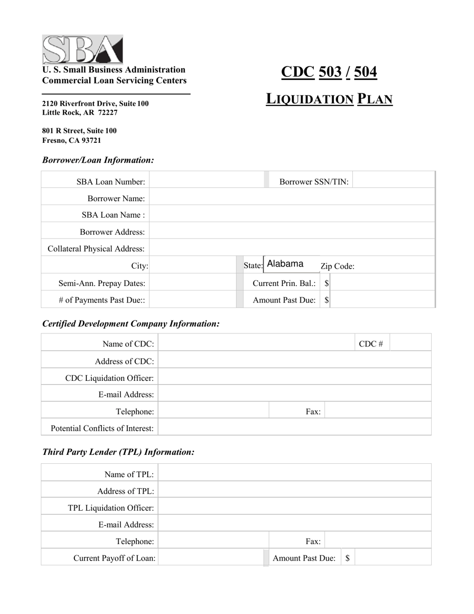 CDC 503 / 504 Liquidation Plan, Page 1