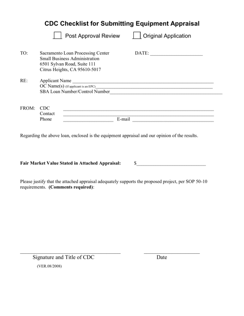 CDC Checklist for Submitting Equipment Appraisal Download Pdf