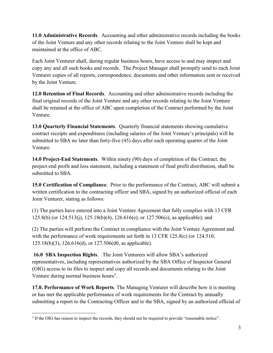 Joint Venture Agreement Template, Page 3