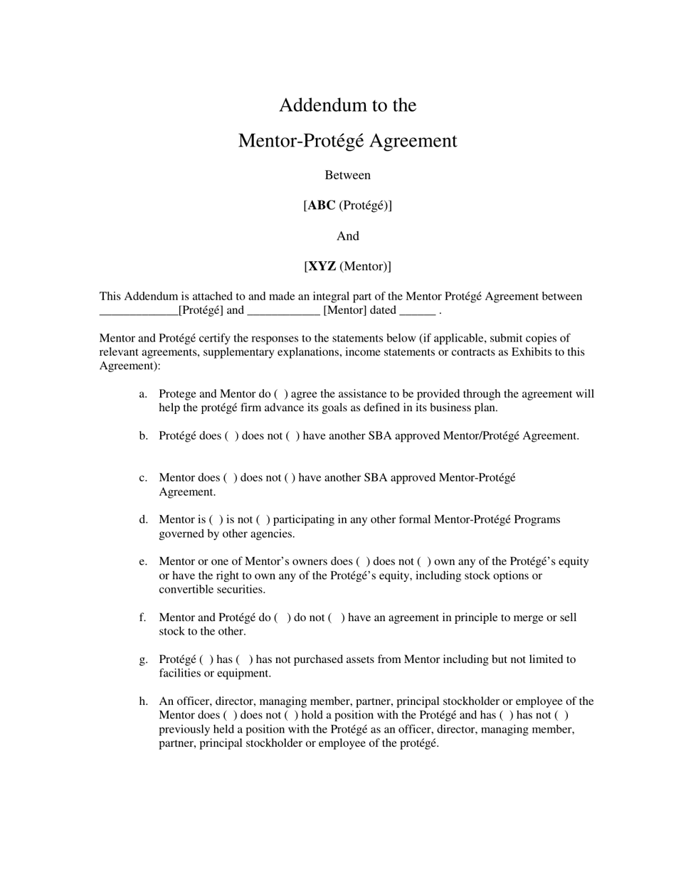 Addendum to the Mentor-Protege Agreement, Page 1