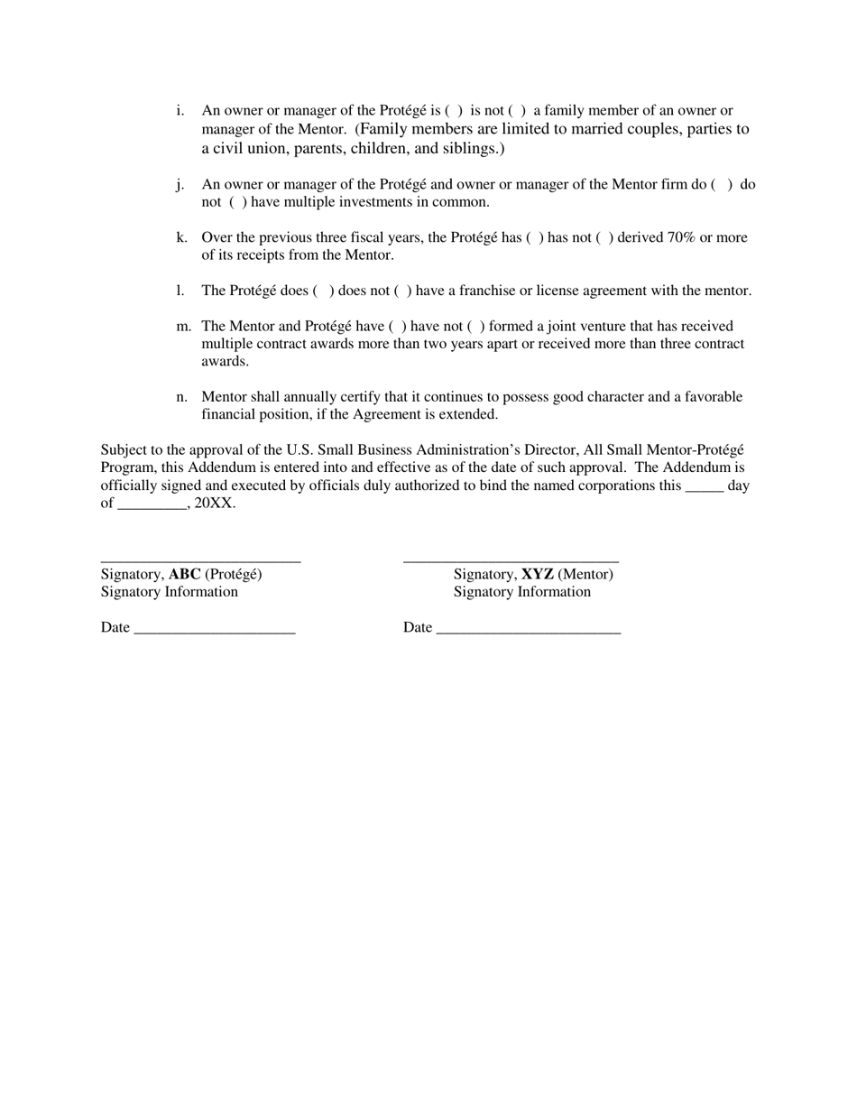 Addendum to the Mentor-Protege Agreement, Page 2