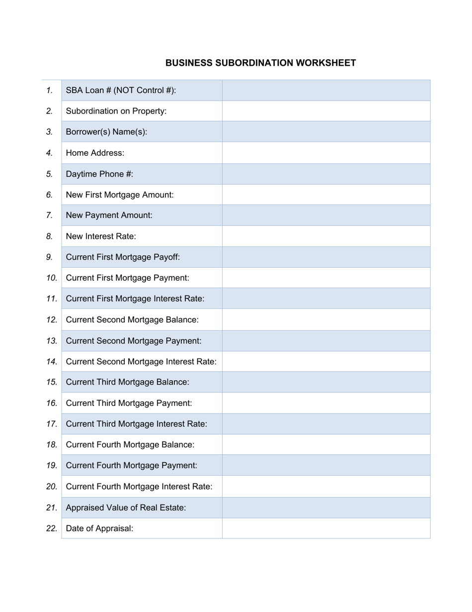 Business Subordination Worksheet Fill Out Sign Online and Download