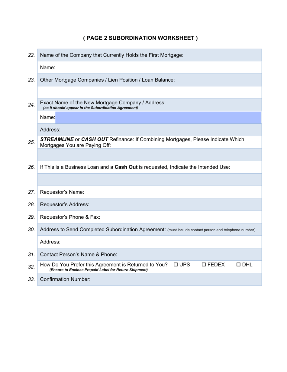 Business Subordination Worksheet, Page 2