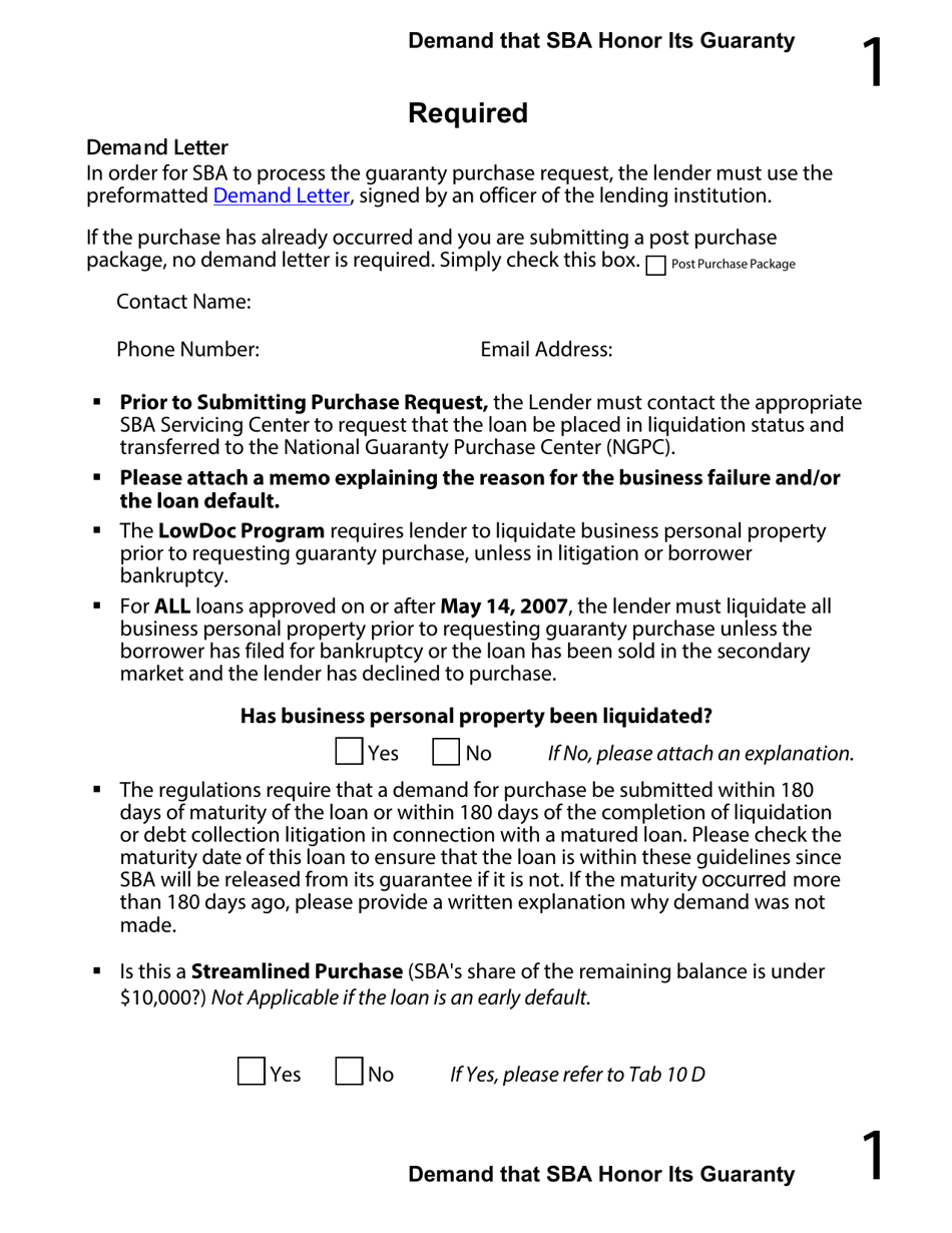 Regular 7(A) Guaranty Purchase Package Tabs, Page 2